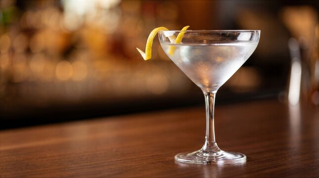 Classic Dry Martini with Lemon Twist in Upscale Bar