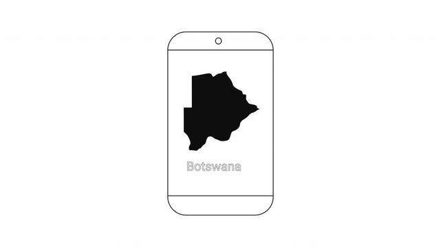 Botswana Map Outline on Smartphone Screen Digital Technology Concept.