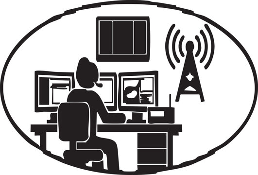 Ambulance Communication Control Station and Dispatch Center Radio Operator Silhouette Icon