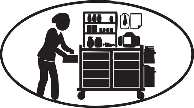 Emergency Crash Cart Organization and Color Coded Medical Supply Drawer Silhouette Icon
