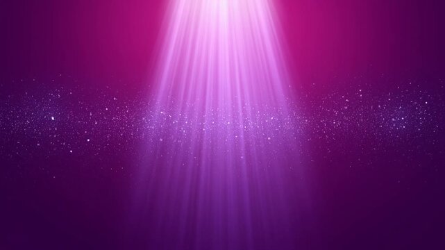 Purple background with glowing particles rising into a vertical light beam, representing showcase, stage, performance, spotlight, energy, mystery, and atmosphere
