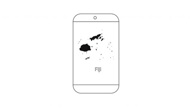 Fiji map outline on smartphone screen digital technology concept.
