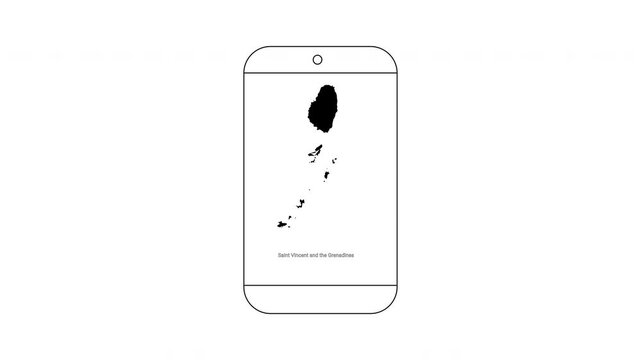 Grenada Map on Smartphone Screen Outline Graphic.