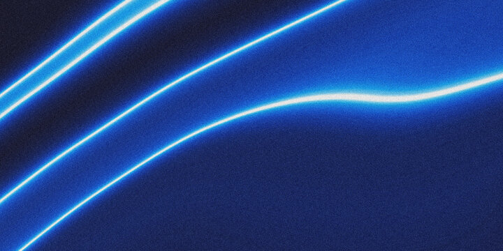 Abstract blue neon light trail on dark textured background with futuristic glow effect