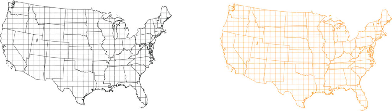United states map outline with grid lines and highlighted east coast states Vector