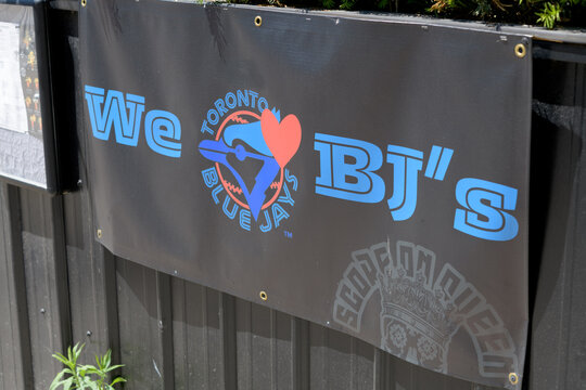 Toronto Blue Jays banner at Score on Queen, a restaurant, located at 298 Queen St W