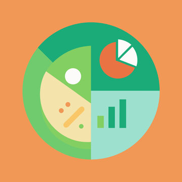 Colorful infographic design combining pie chart bar graph and scatter plot elements
