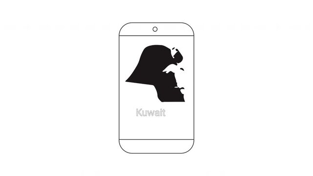 Kuwait map outline on a smartphone screen illustration.