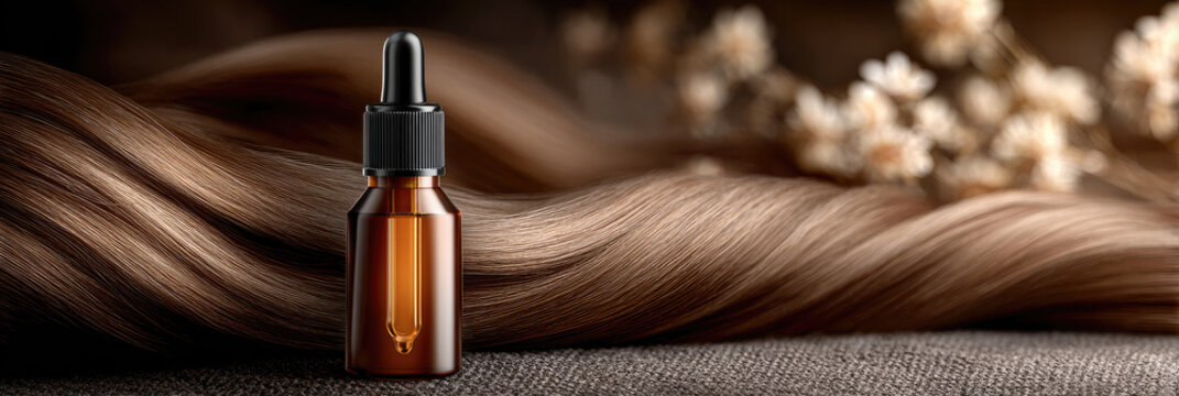 Scalp care regimen featuring a dropper bottle with hair growth serum, promoting healthy hair follicles and nourished strands for improved hair wellness