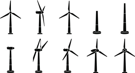 Wind Turbine Silhouette Icon Set for Renewable Energy Infographics, Sustainable Power Presentations & Green Technology Engineering Projects (EPS) © Insa Batool