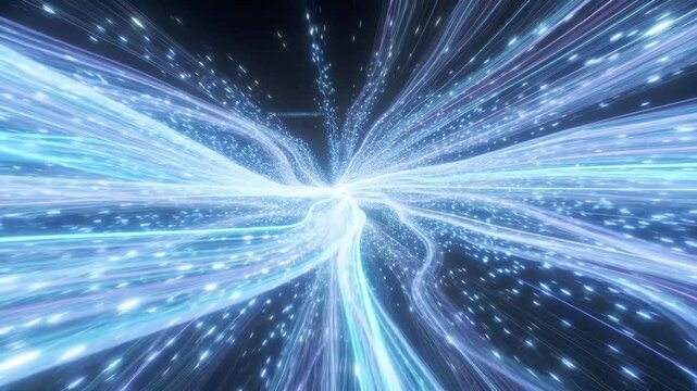 Flowing luminous energy streams in digital style on a dark cosmic background capturing the concept of universal connectivity