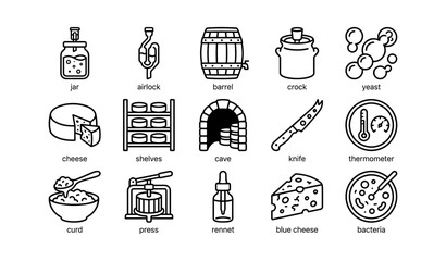 Fototapeta premium Dairy and cheese production icons arranged on white background