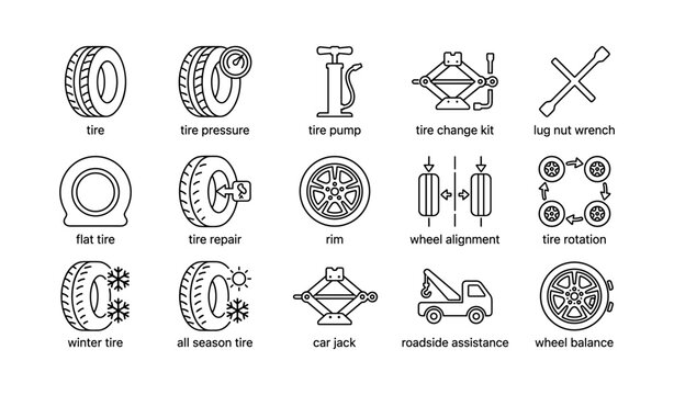 Tire and wheel maintenance icons displayed in grid layout