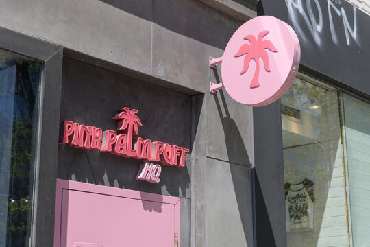 exterior building and sign of Pink Palm pff HQ located at 332 Queen St W, Toronto