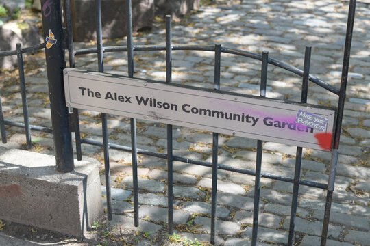 back gate at Alex Wilson Community Garden located at 556 Richmond St W, Toronto