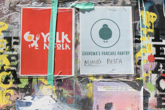 street posters in Graffiti Alley / Rush Ln (Grandma's Pancake Pantry), Toronto