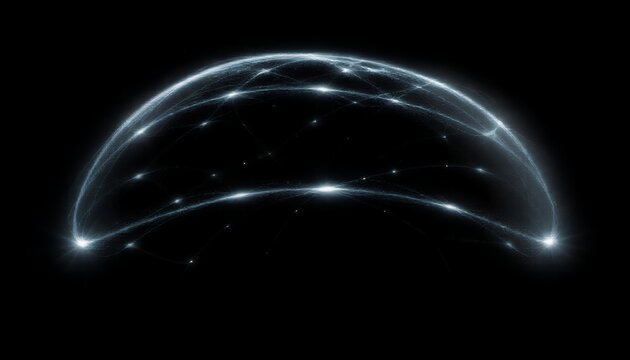 A glowing blue dome with bright lights and stars shines in the darkness of outer space with a sleek and futuristic appearance