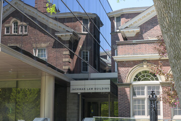 Naklejka premium contemporary and historic buildings at University of Toronto Faculty of Law, Jackman Law Building, 78 Queens Park