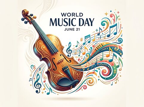 World Music Day Violin Artistic Illustration