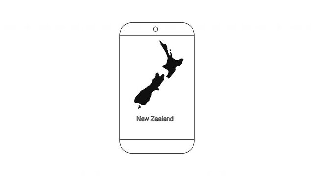 New Zealand Map Silhouette on Smartphone Screen Illustration.