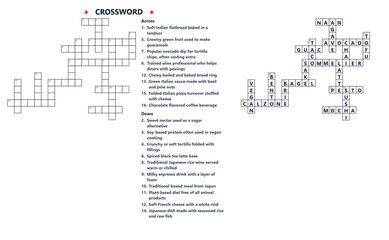 Fototapeta premium Printable Gourmet Food Crossword for Adults with Answers. Easy Level Large Print Word Game, Set 1, Puzzle 02, perfect for intelligence development tasks, and printable activity sheets