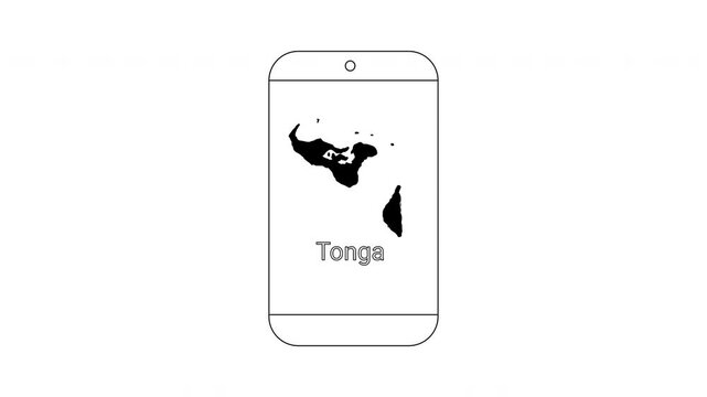 Outline of a smartphone displaying a map of Tonga and the country name.