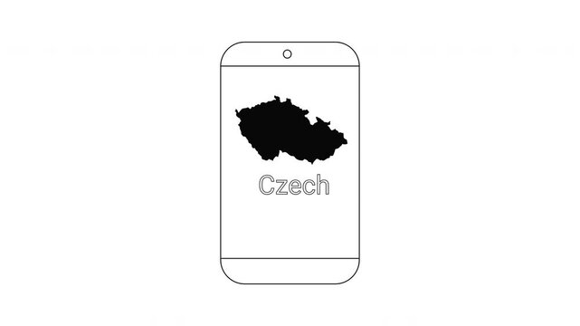 Outline of a smartphone displaying the map of Czech Republic and the word Czech.