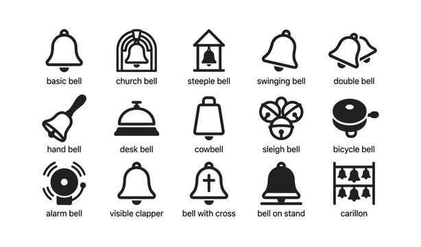 Bell icons labeled and displayed in grid on white background