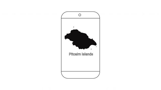 Outline of a smartphone displaying the map of Pitcairn Islands.