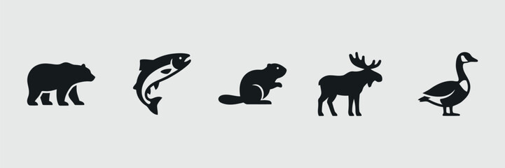 Wildlife animal silhouettes bear fish beaver moose goose © MDKawsar