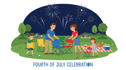 Obraz premium FLAT 2d minimalist Family enjoys a festive Fourth of July celebration with fireworks and a picnic in the park Silhouette PNG Isolated on transparent background vector