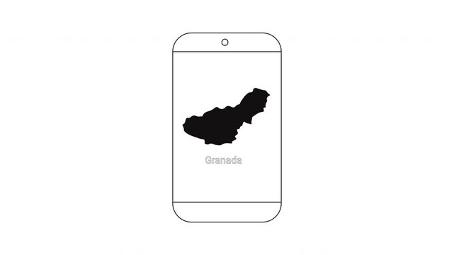 Smartphone displaying a black silhouette map of Grenada.