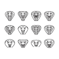 Obraz premium Set of Cobra Snake Heads in Linear Style with Subtle Variations for Graphic Design