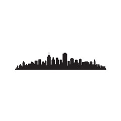 Fototapeta premium Urban Skyline Black Silhouette — Minimalist Flat Vector of Modern City with Skyscrapers and Towers