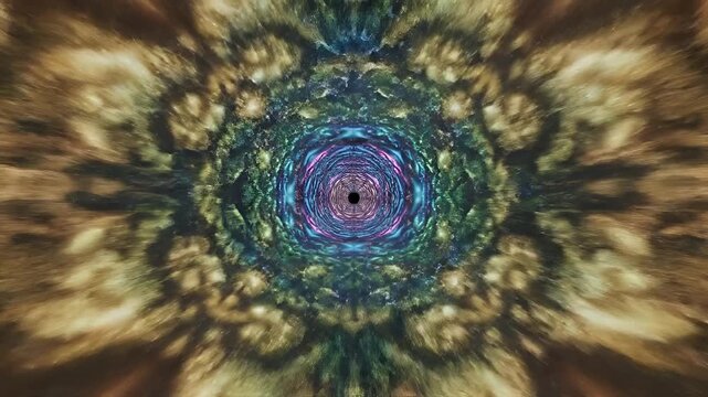 Abstract Psychedelic Tunnel Visuals with Kaleidoscopic Patterns.