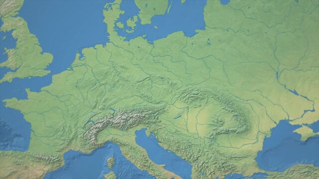 Cinematic Zoom from World Map to CZECH REPUBLIC Terrain Map, Earth Navigation Animation