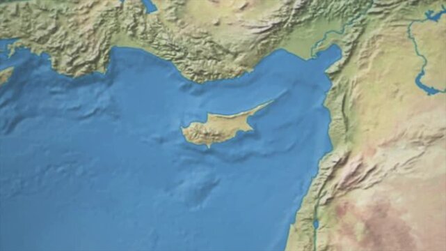 Cinematic Zoom from World Map to CYPRUS Terrain Map, Earth Navigation Animation