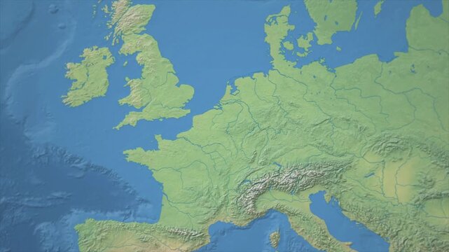 Cinematic Zoom from World Map to BELGIUM Terrain Map, Earth Navigation Animation
