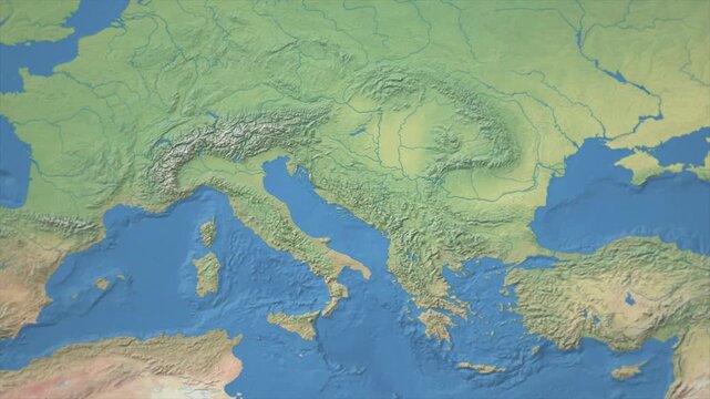 Cinematic Zoom from World Map to Bosnia and Herzegovina Terrain Map, Earth Navigation Animation