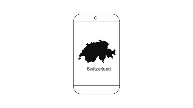Smartphone displaying the map of Switzerland with the country name below.
