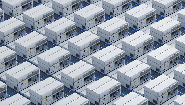 A large group of white buildings with blue lines