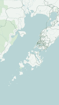 Modern minimalist vector map of Vladivostok, Russia. High-quality scalable illustration of Vladivostok city grid, Golden Horn Bay, Zolotoy Rog bridge, Russky Island for posters and design.
