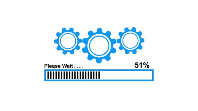 Please wait processing bar with gear icon animation. waiting bar and percentage futuristic progress loading bar 0-100 % countdown on white background with alpha channel.