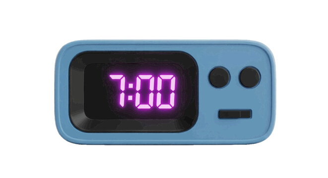 Minimal black silhouette icon, simple flat vector, bold black shape, no, no shading digital alarm clock with purple glowing numbers showing 700 on a, flat icon style