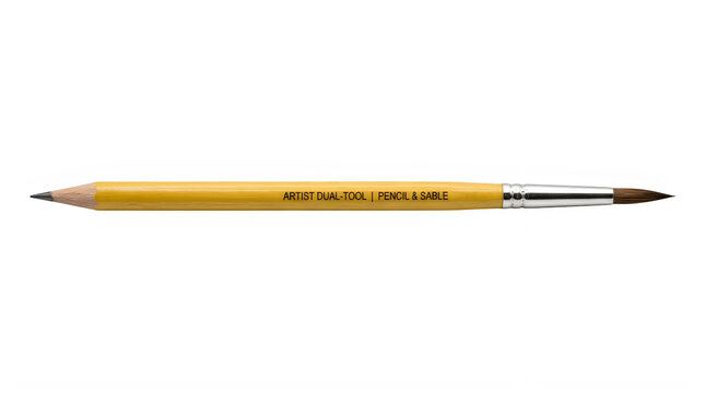 Artist dual tool pencil and sable brush isolated on transparent background transparent background