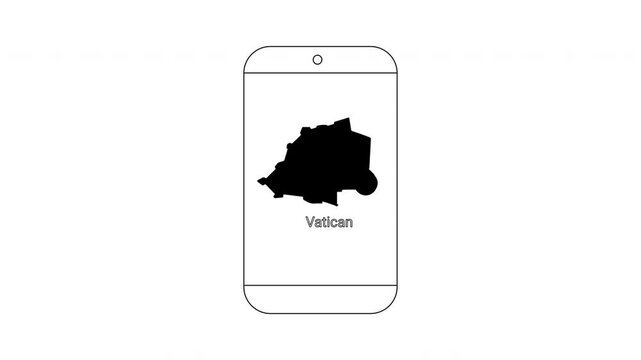 Vatican City Map Silhouette on Smartphone Screen.