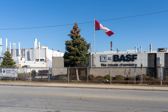Windsor,  Ontario, Canada - December 26, 2021: BASF Canada facility in Windsor, Ontario, Canada. BASF Canada is the Canadian affiliate of the German chemical corporation BASF SE. 