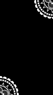 Rotating White Mandala Corner Borders on Black Background, Loopable Animation