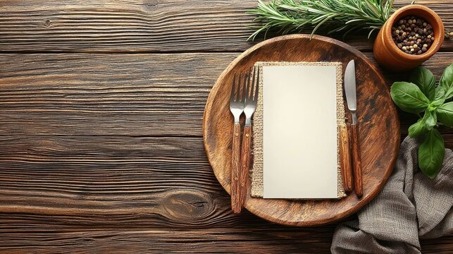 Wooden plate setting with menu