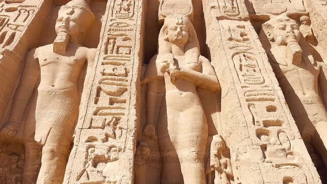 The Temple of Nefertari and the goddess Hathor near the Temple of Ramesses II at Abu Simbel, in southern Egypt, Nubia.